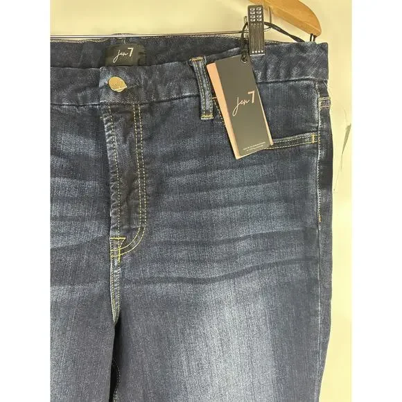 NWT JEN7 Split-Hem Slim Bootcut Jeans Dark Wash Sandblasted Stretch Plus Size 16 - Picture 5 of 14